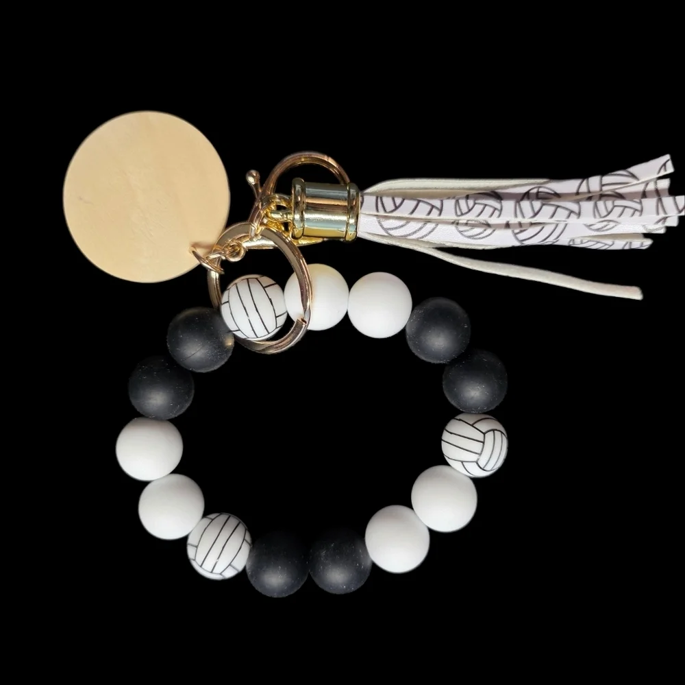 Volleyball Beaded Bracelet Keychain